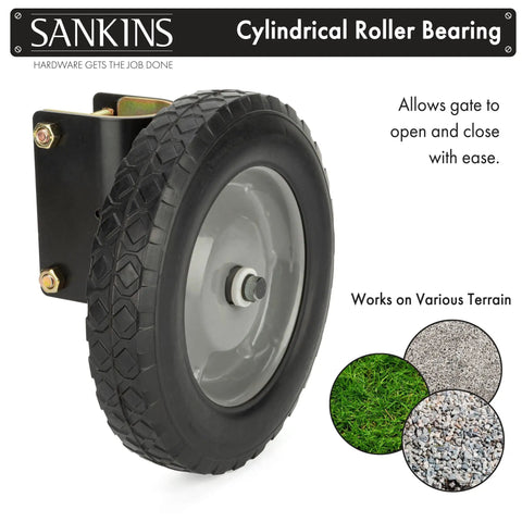 8 Inch Rubber Gate Wheel Caster for Swing Gates Heavy Duty Gate Helper Side Mount with cylindrical roller bearing
