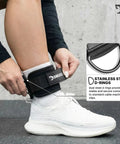 Person using Premium Ankle Strap For Cable Machines With Ultra Thick 8mm Padding For Dope Comfort During Kickbacks Glute Workouts Leg Extensions Curls Hip Abductors Perfect For Men And Women, highlighting stainless steel D-rings.