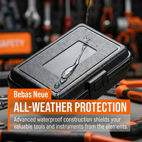 Three Piece Compact Dark Hardshell Toolbox Set Featuring Heavy Duty Waterproof Design For Engineers And Mechanics with water resistance feature.