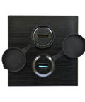 Smooth Signal Hdmi 4K 60Hz Female To Female Threaded Panel Mount Pass Through Adapter with USB and protective dust caps.
