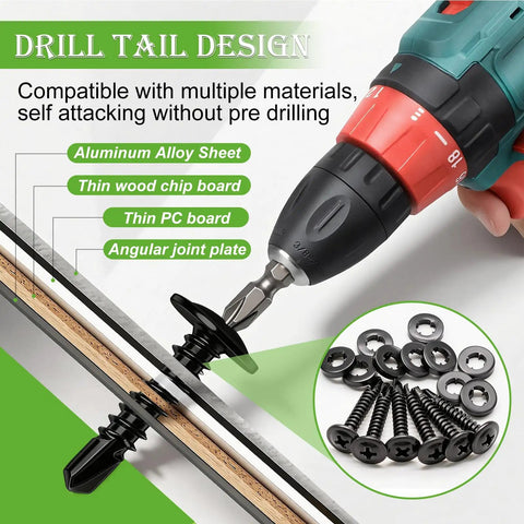 Drill tail design for Built Tough Heavy Duty 410 Stainless Steel Self Drilling Screws With Black Truss Heads for quick installations.