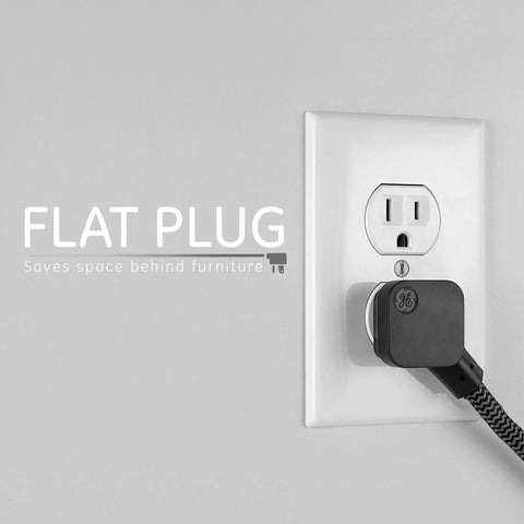 Pro Mini 3 Outlet Power Strip with 6 Inch Designer Braided Cord, Flat Plug, Grounded, UL Listed, plugged into wall socket