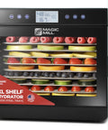 Premium Food Dehydrator With 10 Extra Large Stainless Steel Trays, 700 Watt Dryer filled with assorted fruits and vegetables