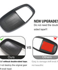 Upgrade graphic of Gear Shift Knob Head Cover Trim Carbon Fiber Red Fit For Dodge Charger 2015-2023 promoting no tape needed feature