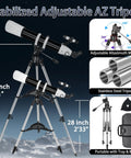 Image showing 90mm Refractor Telescope With 900mm Focal Length For Adults And Beginners, 36x To 270x Magnification, AZ Mount, Carry Bag