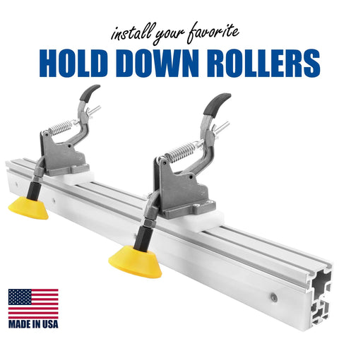 Premium Quality Heavy Duty Uni Style Table Saw Fence Single Piece Aluminum Upgrade Delta Uni Fence System with hold down rollers.