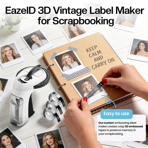Sweet Vintage Embossing Label Maker With Rad 9Mm Tape Makes Knockout 3D Stickers For DIY Crafts And Organizer Nostalgic Retro Look Includes Starter Pack Folks Are Gonna Flip Over This Little Gem with scrapbook and photos.