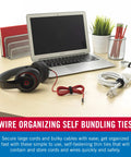 Desk with laptop and cables organized by One Wrap Thin Ties Cable Management Straps For Wires And Cords Tough Reusable Fasteners