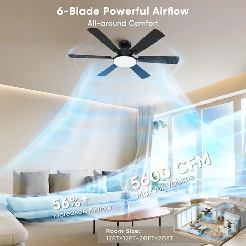Smooth As Butter 52 Inch Ceiling Fan With Slick App And Remote Controls Featuring Whisper Quiet Motor Six Sleek Blades Dimmable Led Glow For Chill Living Room Setups in modern living room