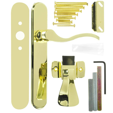 Serenade Brighton Surface Mount Door Latch for Screen and Storm Doors Polished Brass No Lock Out Night Latch Tech Fits 0.75 to 2 Inch Thick