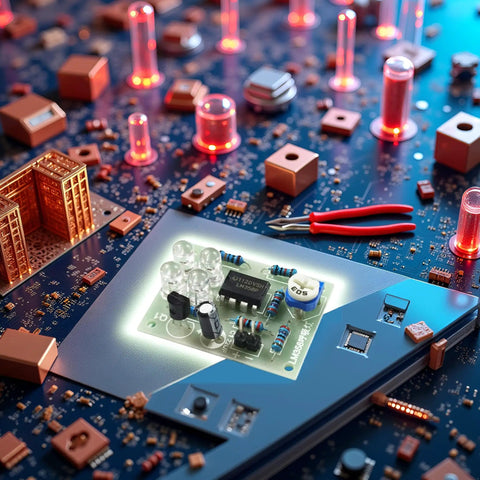 Hands-On Soldering Practice Kit For Beginners Learn To Solder With DIY Electronics Learning Board Including Desoldering Tools, Resistors, Capacitors, LEDs And Essential Soldering Station Accessories on a colorful circuit board background