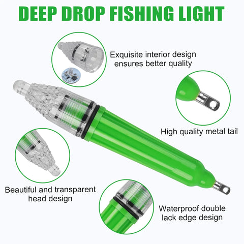 Four Pack Deep Water LED Fishing Light Kit with Beast Mode 360 Degree Green Steady On Glow waterproof lure light details