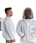 Two views of a Ventilated Beekeeping Jacket With Fencing Veil Hood, Ultra Light Air Mesh, Super Breathable Bee Suit for Hot Weather.