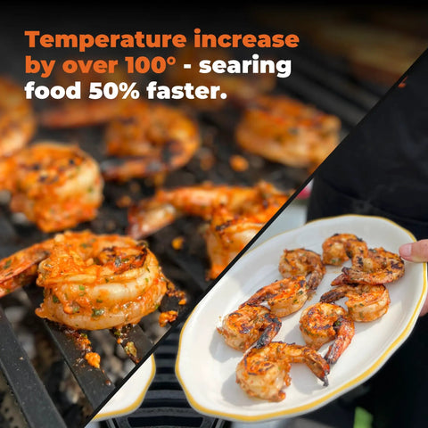 Close-up of grilled shrimp showing Starter Kit With Natural Sugar Maple Charcoal Chips And Stainless Steel Grid Delivers True Charcoal BBQ Flavor On Gas Grills In 10 Minutes A Smoker Box Alternative For Propane Grills 2lb Bag