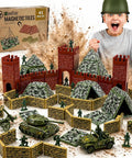 Military Battlefield Base Magnetic Tiles Building Blocks Army War Themed Playset with camouflage tiles and toy soldiers
