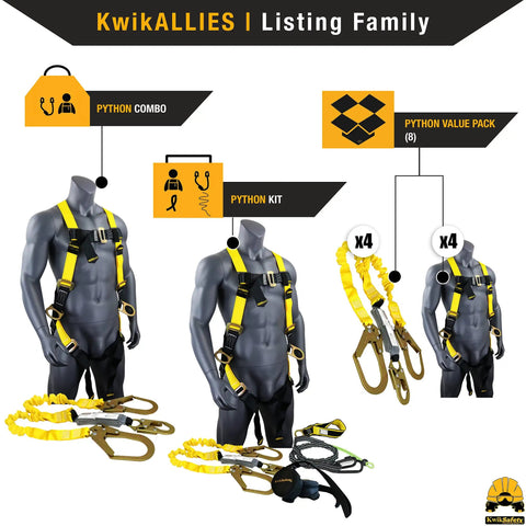 Heavy Duty Double Leg External Shock Absorber Safety Lanyard, 6ft Extends To 7ft 2In, shown with harness and connectors.