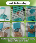 Installation steps for Slick Gravity Feed Bird Feeder Two Pack Clear Acrylic Seed Jar With Hassle Free Drop System And Easy Rinse Basin Keeps Cage Spotless For Budgies And Lovebirds In Bright Blue.