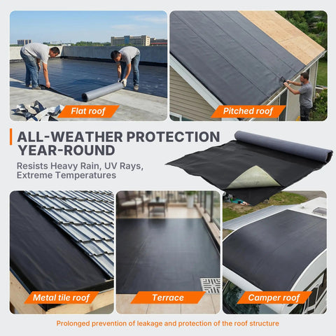 Heavy Duty Epdm Rubber Roofing Roll With Self Adhesive Backing For A Rock Solid Waterproof Seal Measuring 39 Inches By 16 Feet used on flat and pitched roofs.