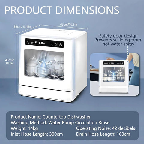 Compact Countertop Dishwasher Packing Eight Place Settings Five Heavy Duty Wash Cycles Dual Spray Arms And A Scalding Hot Rinse To Chop Through Stubborn Grime Without Breaking A Sweat dimensions with safety door design.