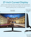 27 Inch Curved Monitor With 1080p FHD Display, 100Hz Refresh Rate, 4ms Response, 1800R Curvature, front and side view