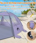 Beach Shade Tent With UPF 50 Plus Sun Protection For 3 To 8 People Portable Family Beach Canopy with windproof setup on sandy beach