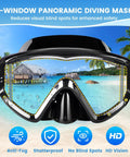 Three Window Panoramic Snorkel Mask For Grown Ups With Anti Fog Scratch Resistant PC Lenses And Liquid Silicone Skirt Wide View