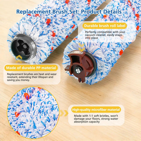 CrossWave Replacement Brush Kit With Three Multi Surface Brush Rolls And Three Vacuum Filters For Easy Clean Up Fits 1608683 160 8683 1608684 Models Ready To Go showing microfiber brush details and features