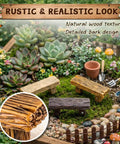18 Pc Dope Mini Resin Bench Set For Fairy Garden Dollhouse Accessories Park Decor And Mini Landscape Scenes Realistic Wood Grain Tiny Benches For Bonsai Terrariums on a decorative garden scene with succulents and stones.
