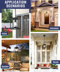Modern Farmhouse Outdoor Pendant Light for Porch shown in porch, patio, garden, and entrance settings, enhancing decor.