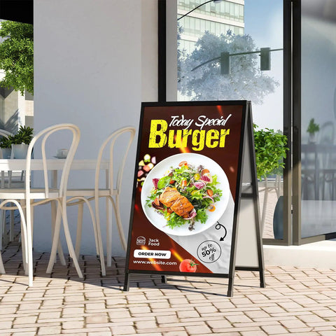 Double Sided 24x36 Inch Street Poster Sign Heavy Duty Folding Sidewalk Board With Slide In Steel Frame Outdoor Indoor Advertising