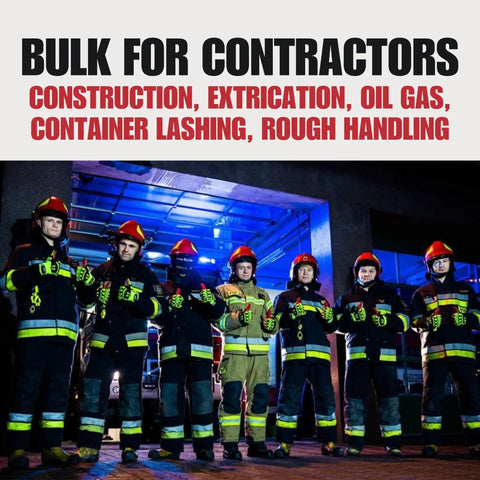 Group of firefighters wearing ANSI A7 Cut Resistant Impact Gloves for Heavy Duty Construction and Demolition Work, Puncture and Abrasion Protection With Coarse Grit Palm For Superior Grip, Built Tough for Extrication and Firefighter Rescue, 1 Pair.