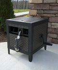 NeverLeak Hose Reel Cabinet With 100 Ft Capacity, Decorative Wicker Look, Auto Track Rewind, Black Metal Outdoor Hose Storage Box