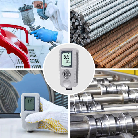 Car Paint Thickness Gauge With Automatic Ferrous Non-Ferrous And Galvanized Coating Detection, 0-2000 Micrometers For Steel And Aluminum Car Panels, Fast Accurate Readings And Easy Substrate Recognition, in use on painted panels