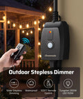 Ultimate Outdoor String Light Dimmer With Hella Smooth Stepless Slider For 10 To 100 Percent Brightness Control And Separate Power Button.