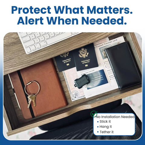Motion Sensor Alarm With Tamper Alerts For Gun Safes Cabinets And Drawers No Monthly Fees Instant App SMS And Email Alerts 2 4 GHz WiFi Required Rechargeable Battery Lasts 12 To 18 Months IFTTT Ready Easy Install in drawer with keys and passports