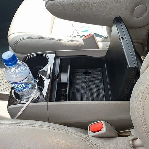 Car interior with Center Console Organizer Tray For Sienna 2011 To 2020 Armrest Storage With Glove Box Dividers ABS Black.