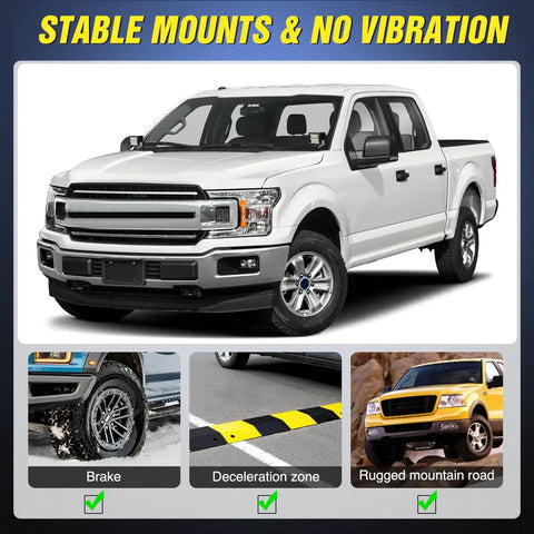 Image of Ford F150 with Heavy Duty Ditch Light Bracket Kit for off-road stability on rugged terrains and deceleration zones.