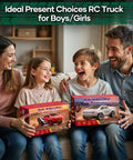 Kids holding All Terrain 1/24 Scale Remote Control Pickup RC Truck With 2.4GHz Radio 2WD Off Road Beast Toy gift boxes
