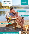 Couple sitting on foldable Adirondack chair set of 2 with built-in cup holder, brown, ergonomic backrest, by a lake.