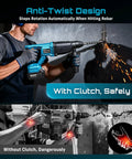 Man using Cordless SDS-Plus Rotary Hammer Drill With 2x5.0Ah Batteries, 3.2J Impact Energy on concrete wall