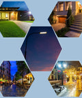 Outdoor lighting at dusk using the Three Pack Photocell Twist Lock Auto On Off Sensor Switch for yard, porch, and pathway illumination.