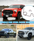 Premium Stainless Steel Fuel Door Spring Fits 2007-2020 Toyota Tundra Gas Tank Valve Flip Lever shown with trucks.