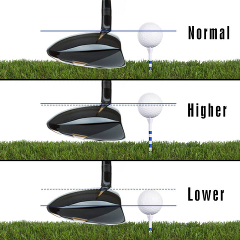 Comparison of golf ball positions using 170 Pack Pro 4 Prong Golf Tees With Line Marking System Blue Three And Quarter Inch Plastic Tees