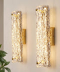AooLiWang Gold LED Wall Sconces, Set of 2 with Transparent Glass Strip, modern design, textured glass lighting for hallway.