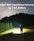 Person using Ultra Lightweight Mini LED Headlamp with Carrying Case on forest path at night, illuminating trail.