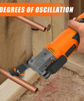 Beast Oscillating Multitool Kit 4.2 Amp cutting wood with 5 degree oscillation and auxiliary handle in construction setting.