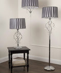 Crystal Table Lamp With Black And White Shade 30.5 Inch Tall Twisted Metal Frame With Hanging Crystals UL Listed On Off Switch