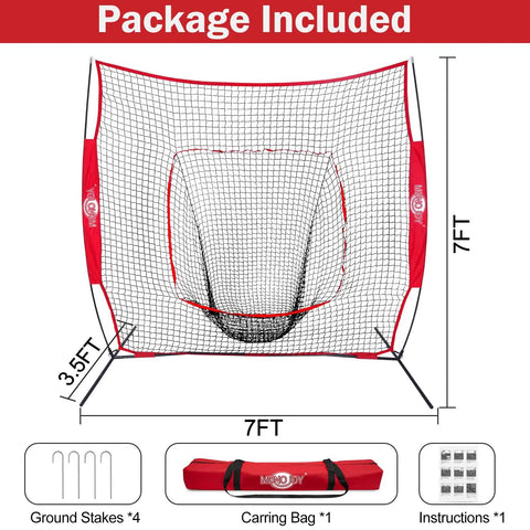Portable 7x7 Baseball Net For Batting And Pitching, Oversized Hitting Net With Carry Bag Highlighting Included Parts