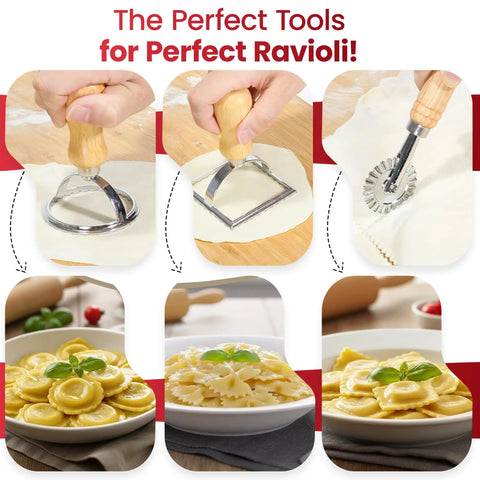 All In One Pasta Making Tools Set 14 Piece Kit With Drying Rack Ravioli Press Pasta Cutting Tools Beech Wood Rolling Pins