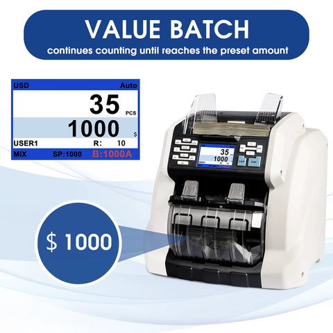 Image showing the Two Pocket Money Counter With Pro Grade Bank Counterfeit Detection for mixed denomination and multi currency use.